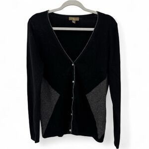 Lauren Hansen 100% Cashmere Colorblock Geometric Sweater Size Medium Black Gray